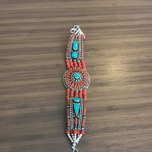 Navajo turquoise and orange bracelet